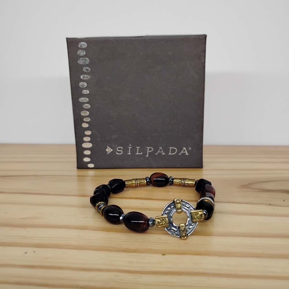 SILPADA Fired-Up Stretch Bracelet Silver 925 Brass Red Tiger Eye Hematite Fall